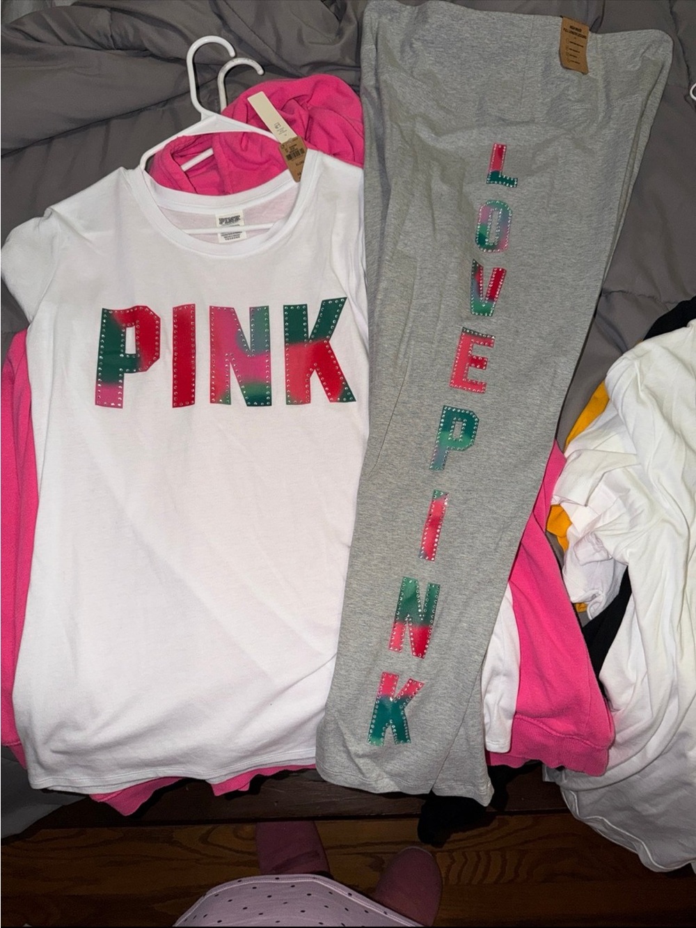 PINK White Tee with Pink and Green Studded Logo